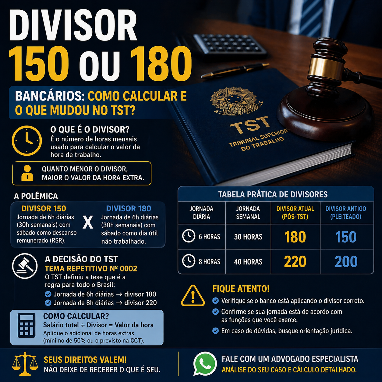 Divisor 150 ou 180 Bancários: Como Calcular e o que Mudou no TST?